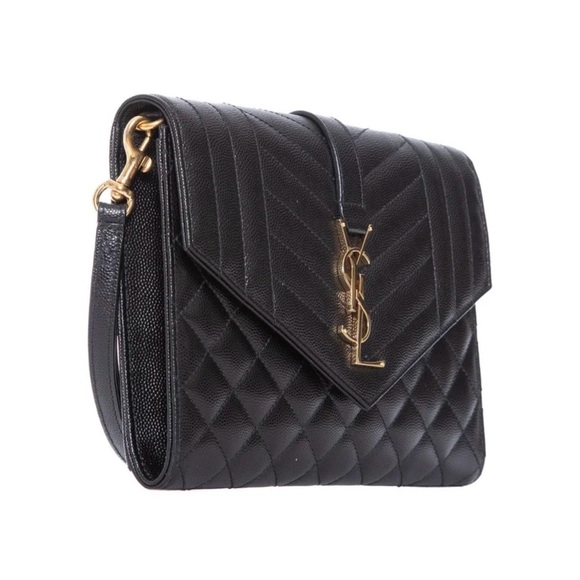 Yves Saint Laurent Quilted Black Clutch with Gold Emblem - Picture 7 of 9